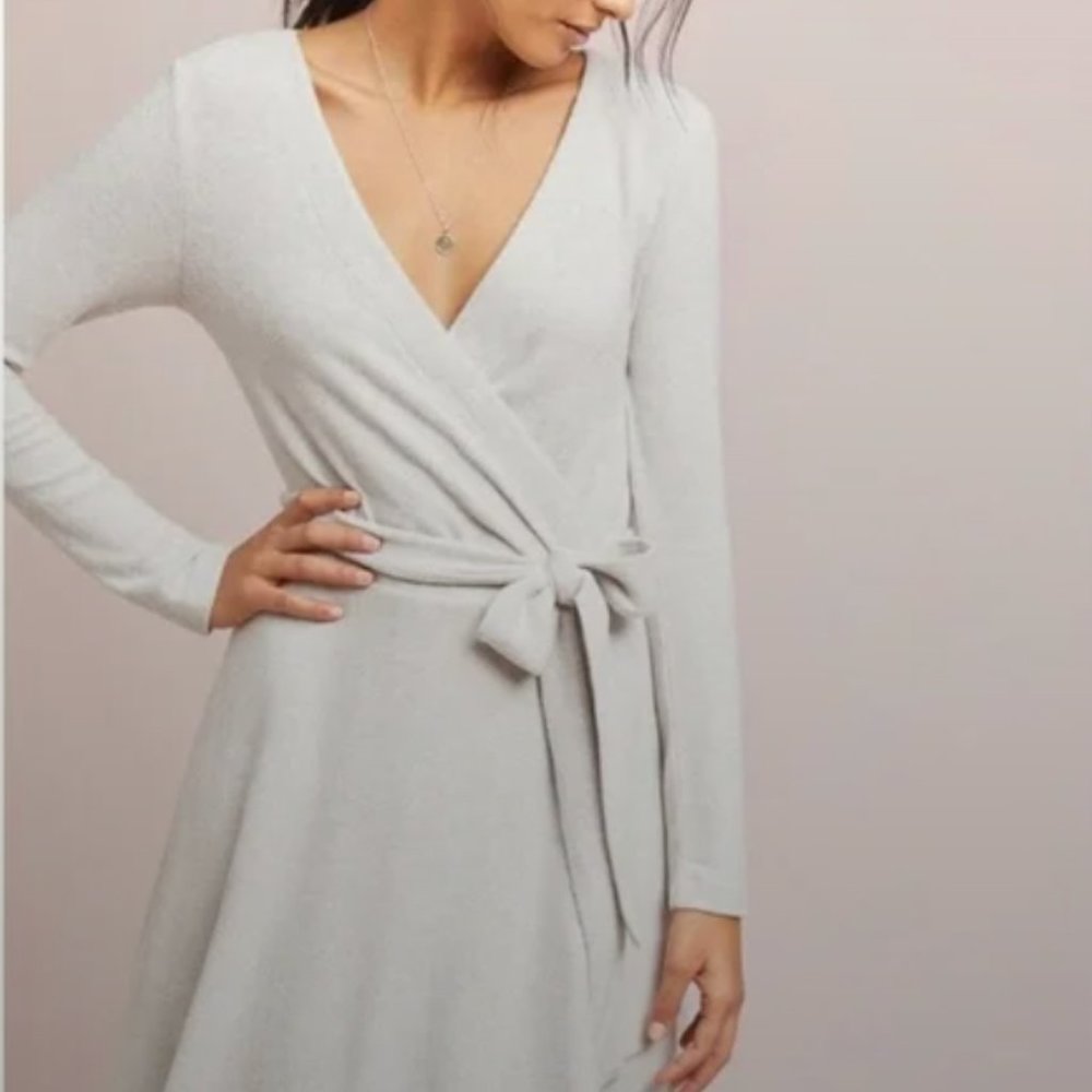 Anthropologie Saturday Sunday Cream Cloud Fleece Tan Wrap Dress